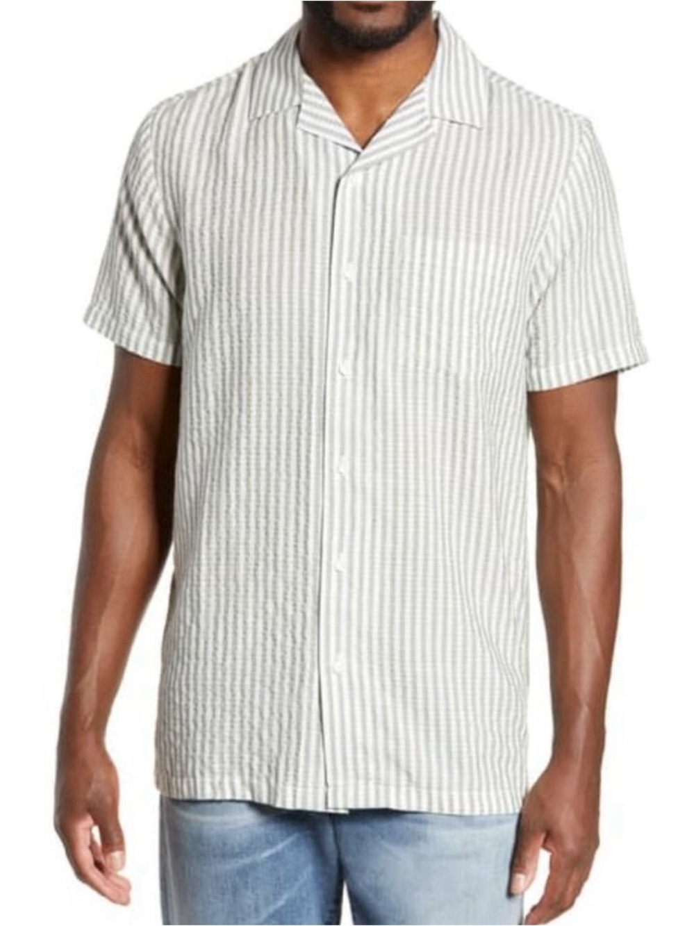 Onia || Vacation Stripe Seersucker Shirt‎ Button Down Short Sleeve Large